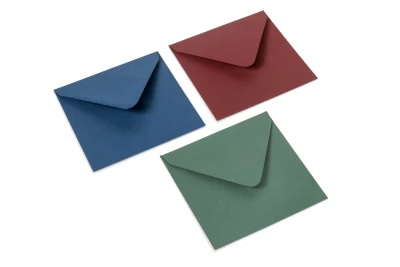 Dark envelopes in different colors: dark red, dark blue and dark green