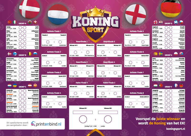 Gratis EK Speelschema op A3 Poster Print&Bind